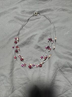 Kohl's Multi-Strand Plum and Burgundy Bead Necklace with Metallic Accents